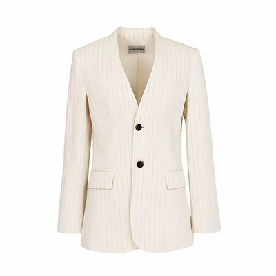 V领长袖显瘦优雅气质条纹西装