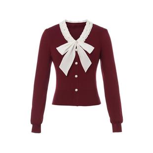 【星光针织】珂莱蒂尔2025年秋新蝴蝶结领毛衫香风套头针织衫女