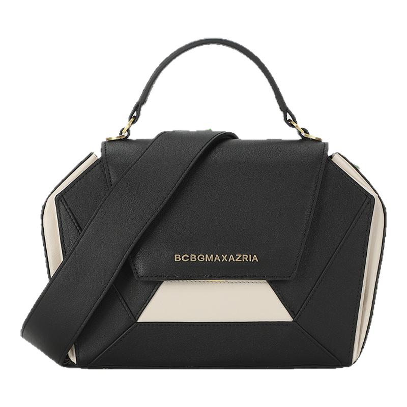 BCBGMAXAZRIA头层牛皮女包黑白琴键斜挎真皮手提包三折叠圣诞礼物