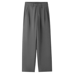 HLA/海澜之家纯色弹力休闲裤25春夏新直筒梭织职场风通勤裤子女装