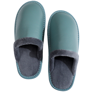 真皮保暖棉拖鞋秋冬季男女居家防水防滑软底加绒毛加厚牛皮牛筋底