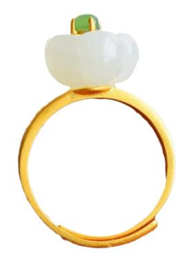 白玉花朵戒指925银镀金碧玉18K