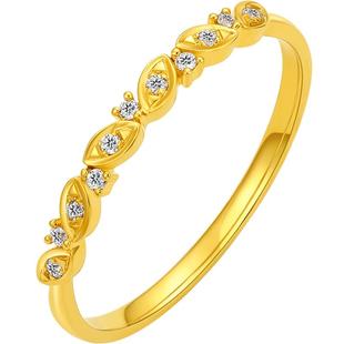 周六福黄18K钻石戒指女天然真钻璀璨au750珠宝复古排钻指环手饰