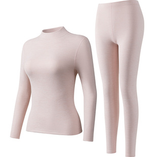 南极人发热保暖内衣女士绒德半高领打底秋衣秋裤女款套装中领冬季