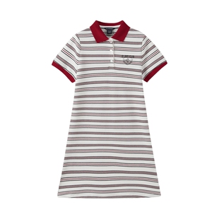 eland kids衣恋童装女童连衣裙夏季学院风刺绣翻领条纹短袖POLO裙