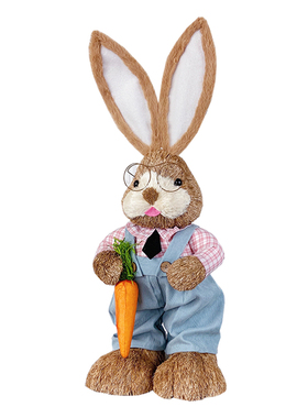 卡通情侣草编兔子可爱风大号摆件