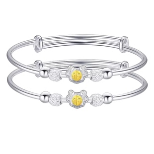 香港正生纯银S999光珠福字如意币宝宝手镯婴童长命锁男女小孩满月