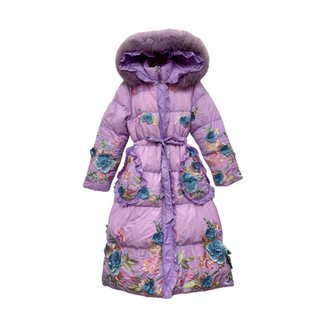 高端重工刺绣连帽羽绒服女2025新款紫色中长款加白鸭绒厚保暖外套