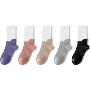 副歌软运动袜子女士中筒袜新疆棉撞色设计感秋冬季防臭长筒长棉袜