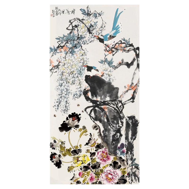 紫气东来国画紫藤朵莲精舍保真迹