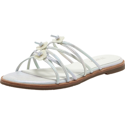 真美诗牛皮花朵度假风平底拖鞋