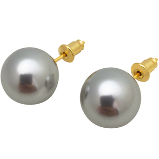 西大班 进口施家正圆强光珍珠耳环铂金灰真多麻无耳洞耳夹银耳钉