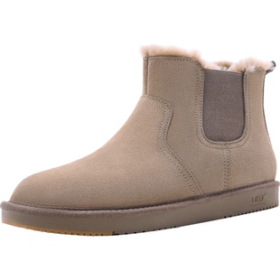 UBZ 防水切尔西靴男 冬季英伦风高帮短靴 真皮加绒保暖雪地靴男鞋