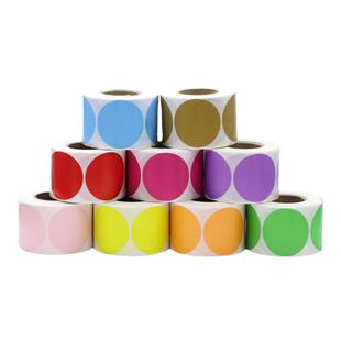 玫红色圆形彩色三防热敏标签纸圆点不干胶圆形红黄蓝绿棕打印机数字不干胶波点打印纸takeshow圆点贴自粘通用