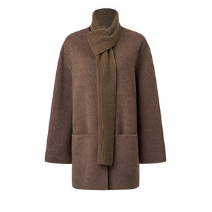 MAXRIENY乡村巴恩风穿搭围巾领羊毛大衣女25冬款亲肤软糯毛呢外套