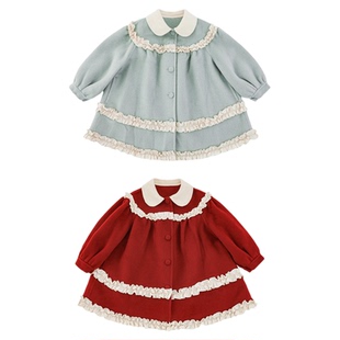 幼悠女童2025冬季新款羊毛双面呢长款大衣时尚保暖甜美公主风外套