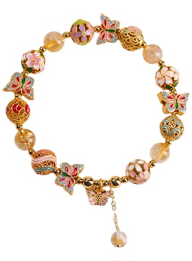 天然黄塔晶蝴蝶花球手链女款单圈