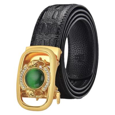 男士鳄鱼纹玉石真牛皮自动扣腰带