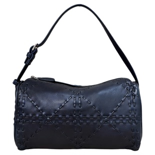 笔筒包内外全羊皮手工编织菱格纹单肩手提斜挎腋下波士顿真皮女包