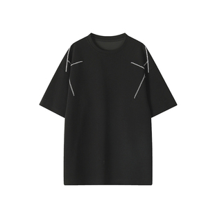 设计感明线短袖T恤男加肥加大码潮流胖子宽松夏季新款曼巴棉上衣