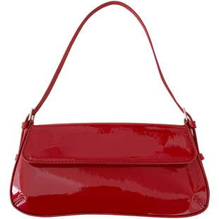 韩版复古ins红色漆皮亮面法棍腋下包斜挎小包包女百搭简约手机包