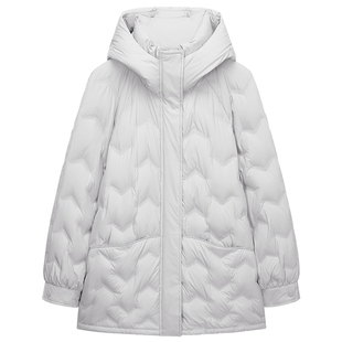 【特享折扣】OCHIRLY欧时力连帽压花中长款羽绒服外套休闲25冬