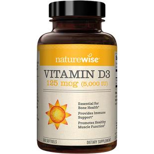 Naturewise阳光瓶维生素d3活性维d成人女性5000iu备孕妇25羟基vd3
