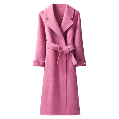 玫粉双面羊绒大衣女秋冬毛呢外套