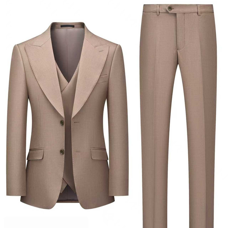 男士西服套装卡其新郎三件套西服商务修身正装婚礼订婚礼服职业装