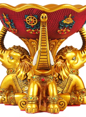 藏式室内家用大象供果盘供奉摆件