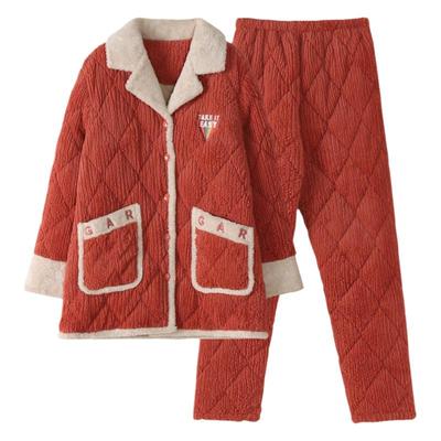 睡衣女冬季三层加厚珊瑚绒夹棉