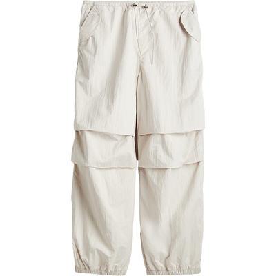 HM女装休闲裤春季中腰柔软通勤宽松抽绳简约降落伞长裤1214225