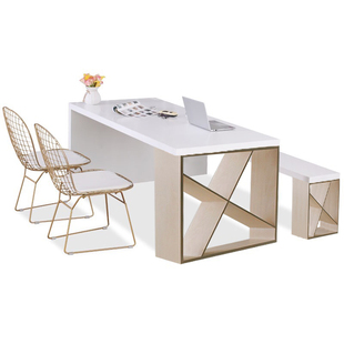 北欧白色办公桌实木会议桌长条桌简约现代电脑桌书桌设计师工作台