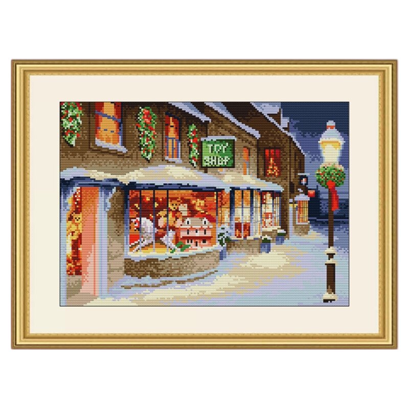 圣诞玩具商店十字绣满绣新款雪景