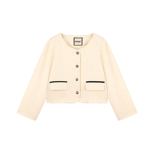 Amybaby女童套装冬季2025新款气质小香风外套泡泡袖上衣百褶裙