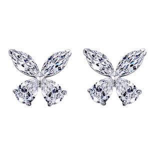 精致耐看款mini马眼水滴小蝴蝶钻石耳钉耳环女925纯银镀18K白金