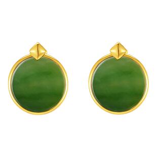 天然碧玉菠菜绿无事牌耳钉耳饰银镶简约新中式和田玉素面耳环