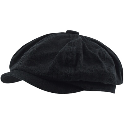 复古风水洗牛仔日系黑色八角帽子