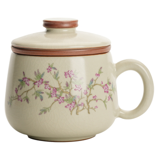 汝窑陶瓷茶杯女士个人专用高端喝茶办公室泡茶杯茶水分离过滤杯子