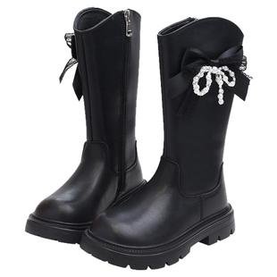 真皮女童靴子儿童长筒靴2025秋冬新款加绒公主童靴女孩高靴棉皮靴