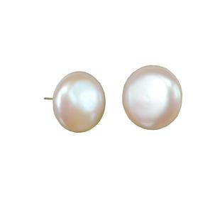 14-15mm天然近圆纽扣珍珠耳钉925银针巴洛克珍珠耳坠耳环女包邮