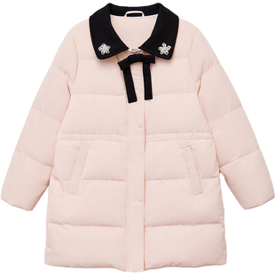 DM100大码百分百女装微胖mm冬季翻领收腰长款短款加厚羽绒服外套