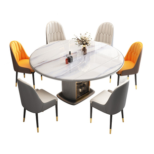 全实木餐桌椅组合伸缩超晶石储物方圆两用现代简约岩板小户型圆桌