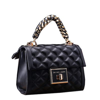 正品女新款真皮菱格链条手提小包