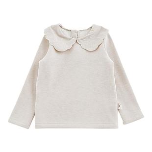 幼悠 女童波浪花边绣花翻领修身打底衫冬季法式坑条软弹交织T恤潮