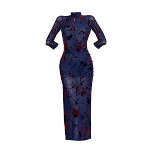 古典舞旗袍舞蹈服多情种弹力复古植绒开叉改良旗袍中国风演出服装