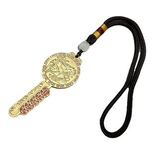 纯黄铜红朱砂乾道家金钥匙挂件麒麟进宝开财库钥匙扣男女随身挂坠