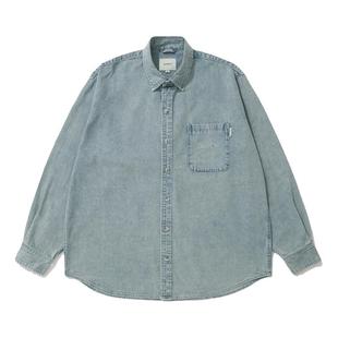 Batterup春秋新款外套日系宽松复古水洗做旧浅色牛仔长袖衬衫男潮