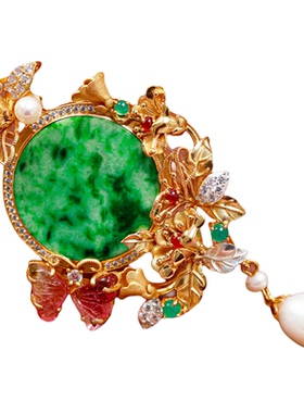 衣锦媚行S925镀金翡翠牡丹吊坠