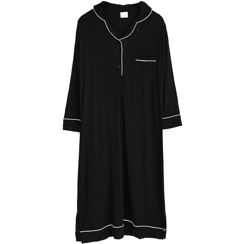 莫代尔长款过膝睡裙女夏季韩版学生家居服薄款长袖睡衣可外穿大码